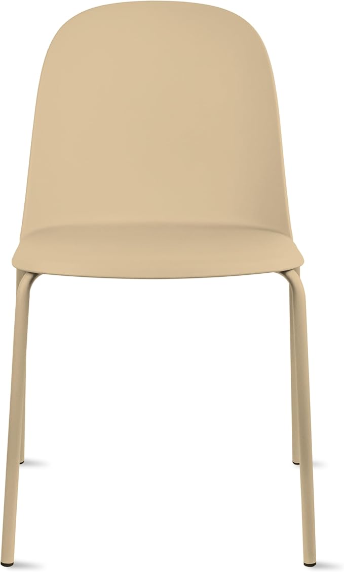 2xhome Modern Stackable Armless Dining Chair | Plastic Shell Seat with Metal Legs | Indoor or Outdoor Use | Home Kitchen Patio, Beige