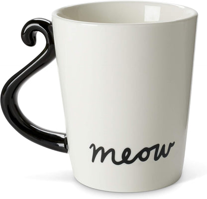 VOTUM Black Cat Ceramic White Coffee or Tea Mug - Animal Shaped Cup with Hand Printed Designs - Cute Handmade Gift for Men or Women Cat Lovers - 12 Fluid Ounce