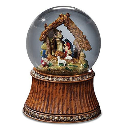 THE SAN FRANCISCO MUSIC BOX COMPANY Nativity Holiday Water Globe with Stable - Plays The First Noel - 4" Globe, 5.5" Total Height