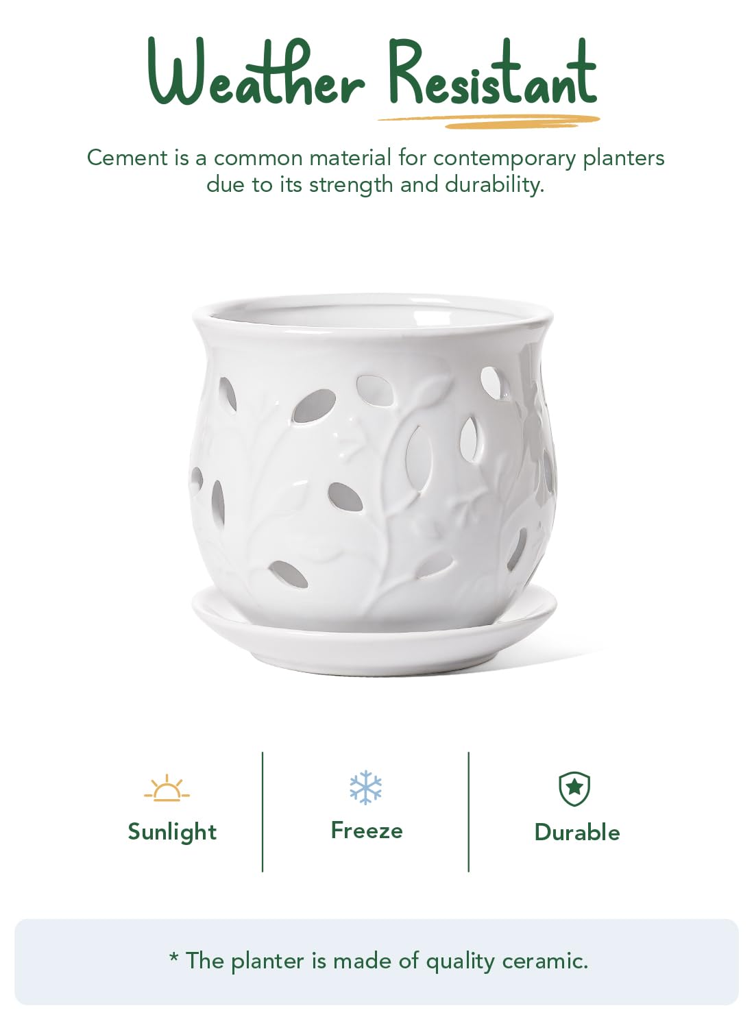 LE TAUCI Ceramic Orchid Pot, 6.5 Inch Orchid Pots with Holes, Orchid Planter for Repotting, Indoor Flower Plant Pot with Drainage and Saucer, White