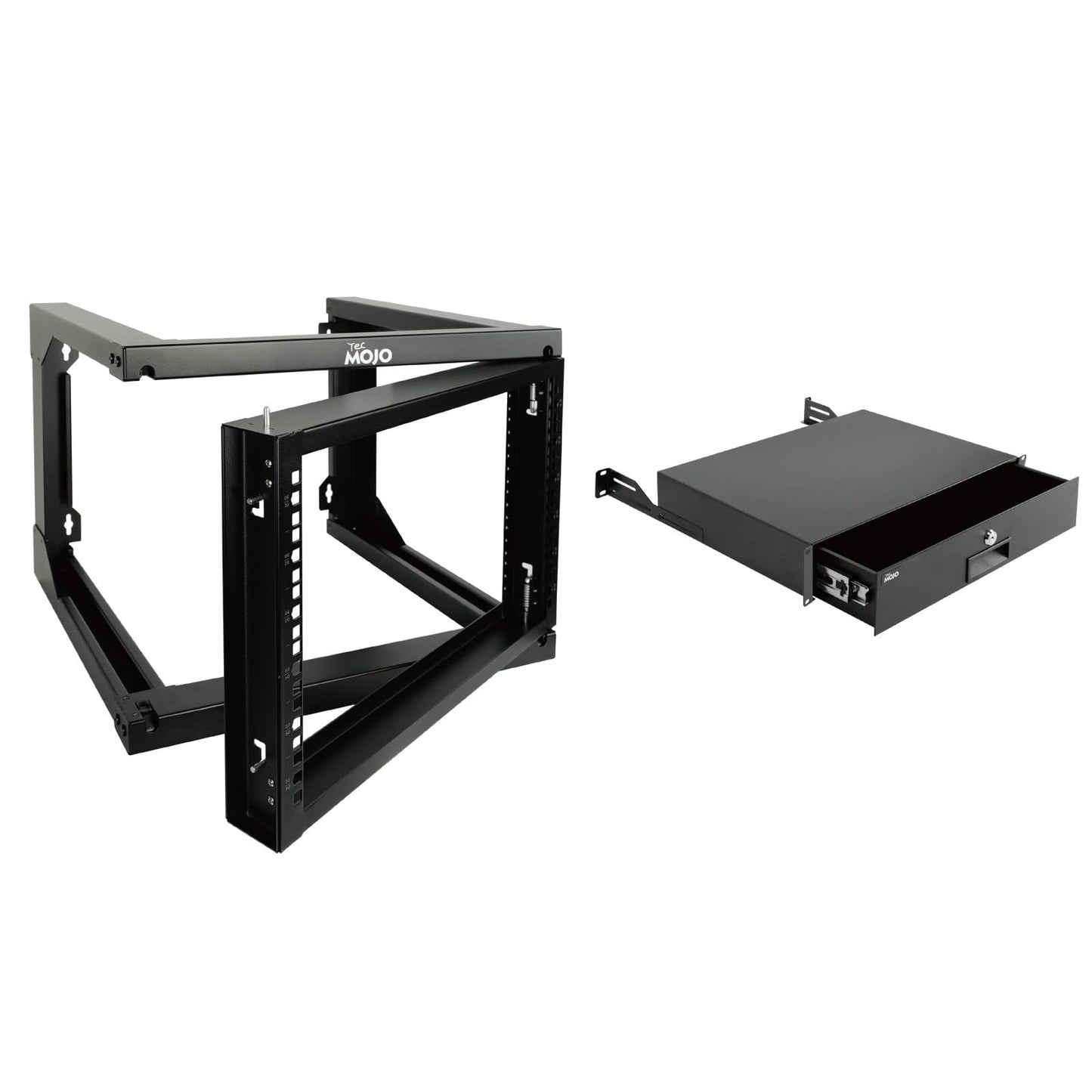 Tecmojo 6U x 19" x 18" Black Alloy Steel Wall Mount Server Rack with Swing Gate & 2U Lockable Drawer, 110lbs Load Capacity