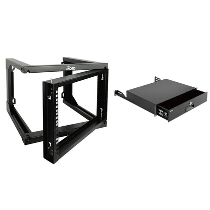 Tecmojo 6U x 19" x 18" Black Alloy Steel Wall Mount Server Rack with Swing Gate & 2U Lockable Drawer, 110lbs Load Capacity