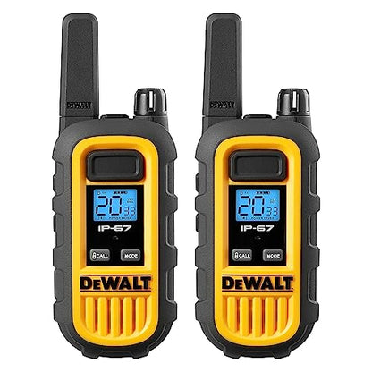 DEWALT DXFRS800 FRS Walkie Talkies Long Range 2 Way Radio, 2 Watt, Waterproof & Rechargeable, 2 Pack