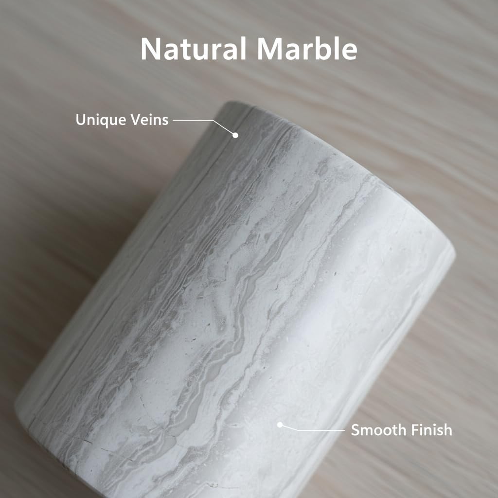 EEJHJNZZ Natural Marble Pen Holder for Desk, Handmade Organizer for Stationery & Makeup Brushes, Sturdy, Classic Grey Office Desk Decor and Gift Idea