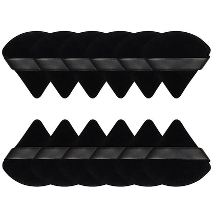 Pimoys 12 Pieces Powder Puff Face Triangle Makeup Sponge for Loose Powder Setting Powder Velour Foundation Blender Sponge Beauty Makeup Tool, Black