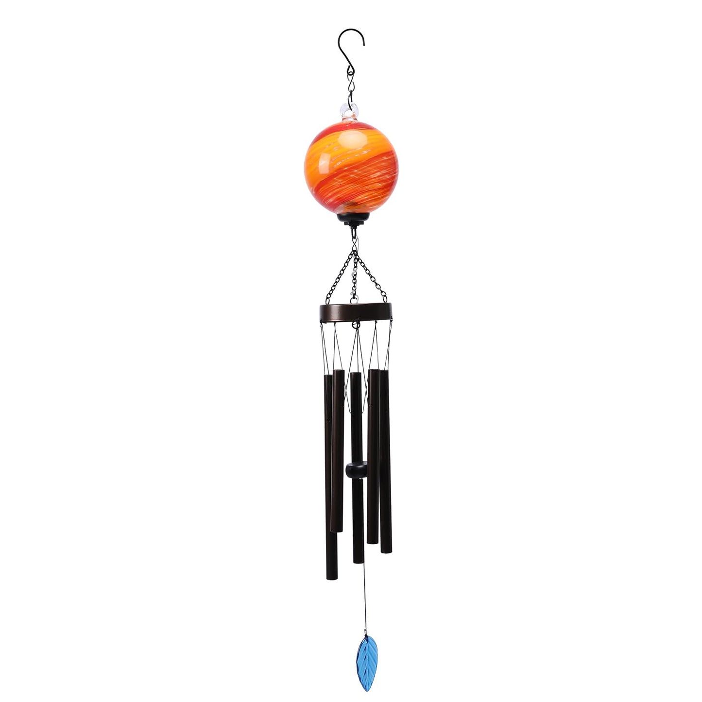 MUMTOP Solar Wind Chime for Outsides, 35" Glass Windchimes with Solar LED Lights Decorative Hanging Wind Bell for Porch Patio and Garden Decor, Orange