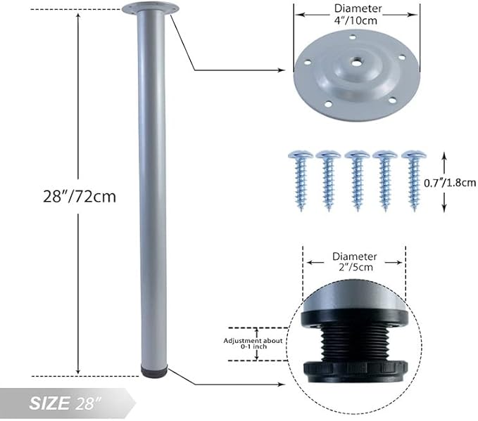 QLLY 28 inch Adjustable Metal Desk Legs, Heavy Duty Furniture Table Legs