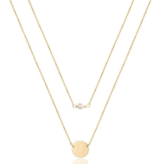 Dainty Layering Necklace Simulated Pearl Pendant Disc Necklace Minimalist Layering Jewelry Handmade Choker Necklaces for Women