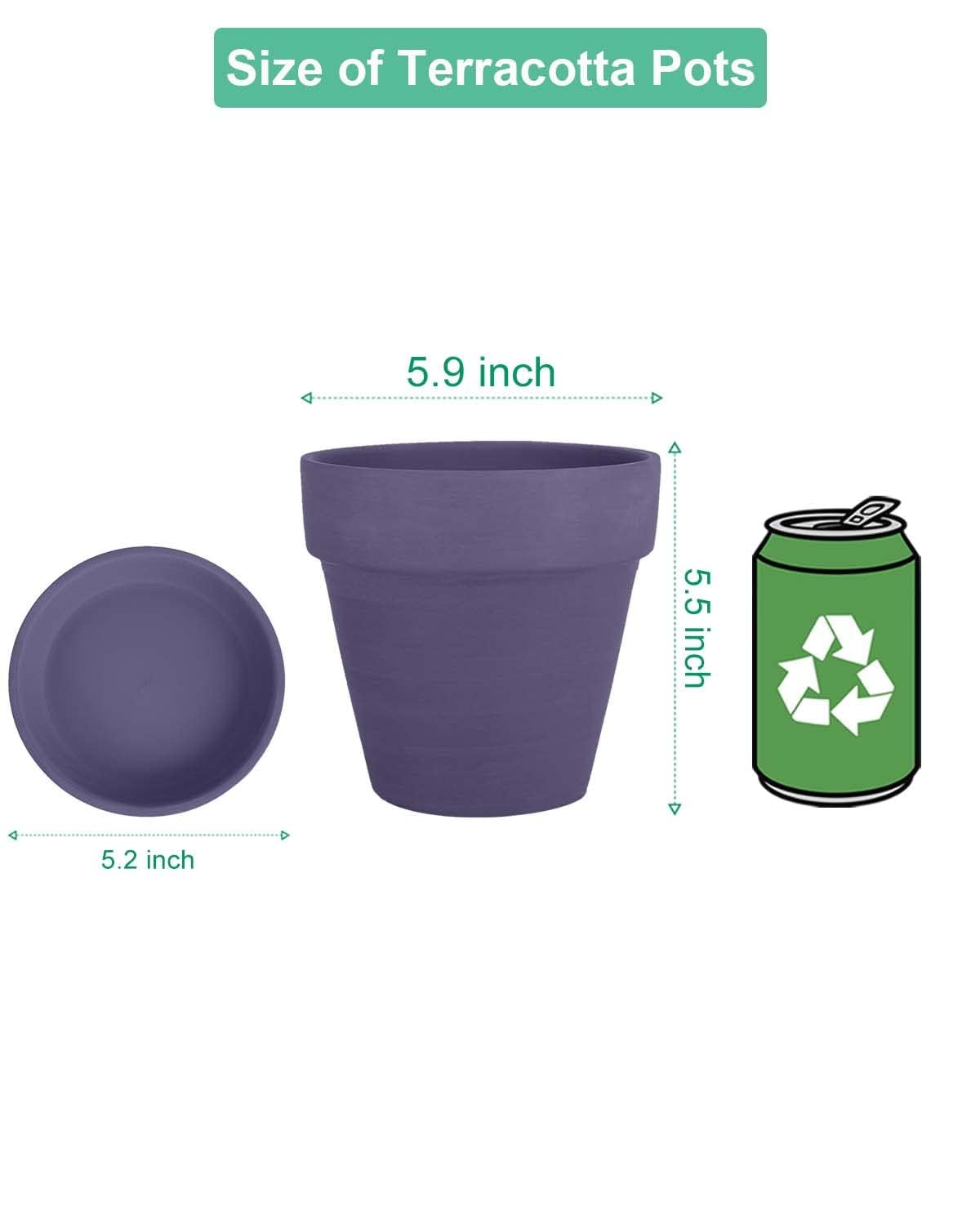 vensovo 6 Inch Purple Terracotta & Clay Pots for Plant with Saucer - 4 Pack Medium Terra Cotta Planter with Drainage Hole, Flowerpot for Indoor Outdoor Plants, Crafts, Wedding Favor