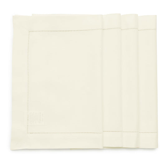 Solino Home Ivory Placemats Set of 4 - Cotton Linen Hemstitch Placemats 14 x 19 Inch for Summer