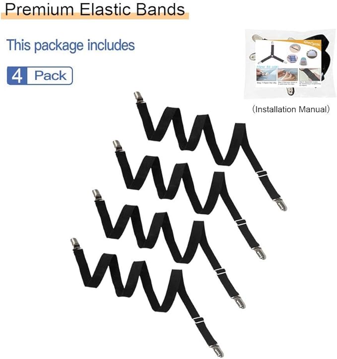 4Pcs Adjustable Bed Sheet Straps Clips, Elastic Mattress Sheet Fasteners Holder