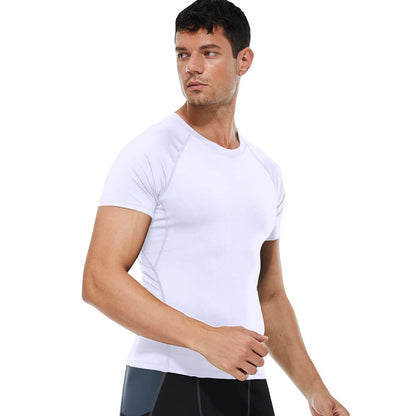 CARGFM Compression Shirt Men, Short Sleeve T-Shirt Cool Dry Tops Baselayer Undershirts for Workout Athletic Running Gym Football Basketball White