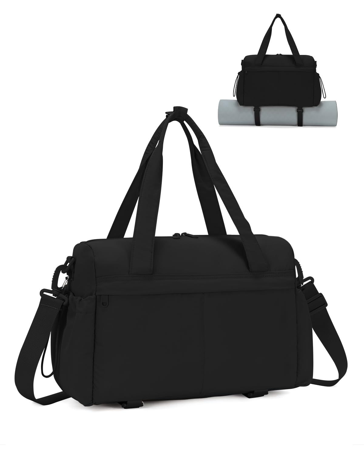 Small Gym Bag, Mini Gym Bag for Women with Yoga Mat Holder and Wet Compartment, Cute Mini Puffer Duffle Bag with Water Bottle Pocket for Workout Yoga Dance, Puffer Black
