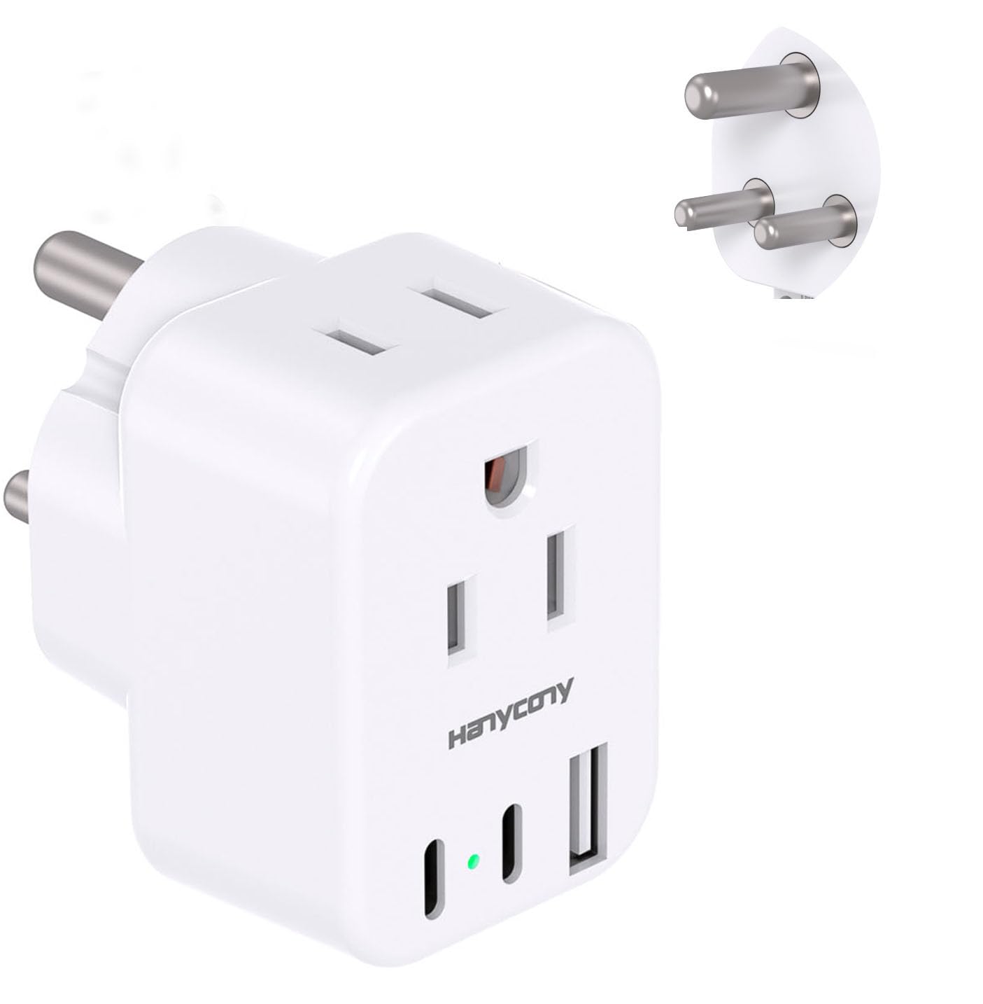 South Africa Travel Plug Adapter, HANYCONY Type M Power Adapter with 2 AC Outlets 3 USB Ports(2 USB C) for US to South Africa Botswana Namibia India Nepal Bhutan Sri Lanka