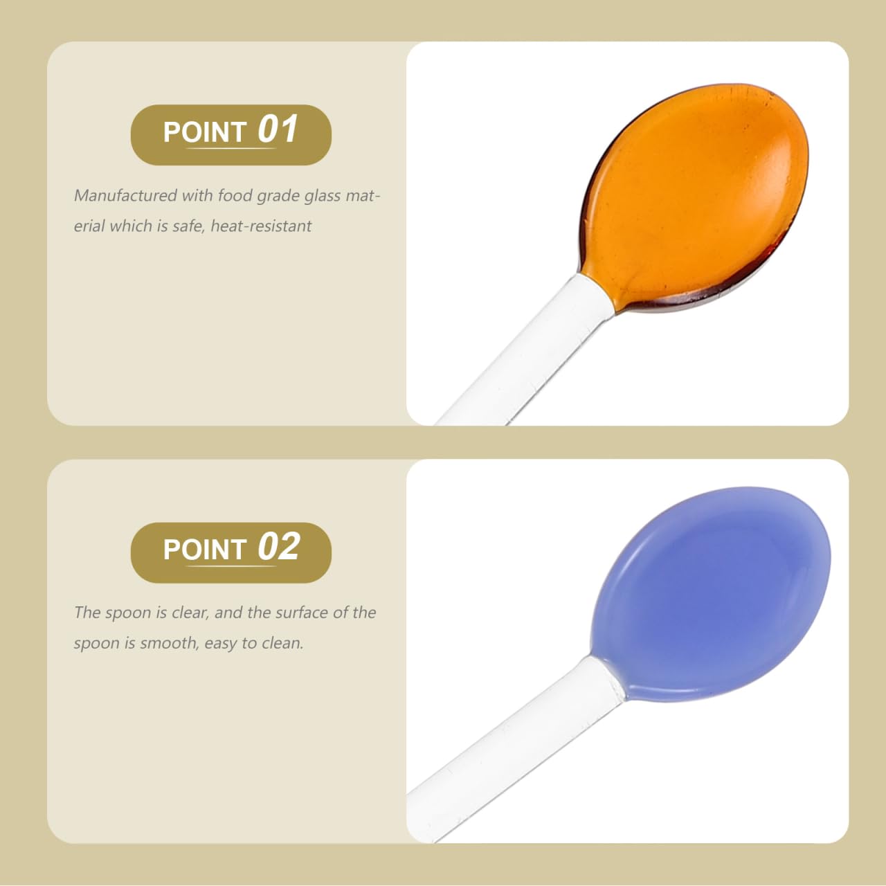 UPKOCH 6Pcs Glass Mixing Spoons Long Handle Heat Resistant Clear Dessert Spoons for Kitchen Home Cafe Use