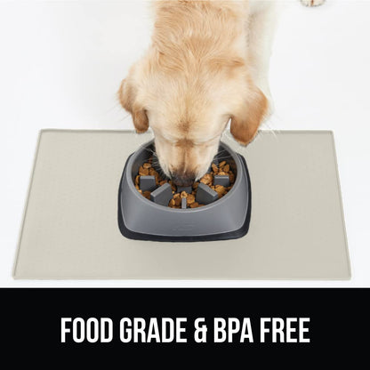GORILLA GRIP 100% Waterproof Raised Edge BPA Free Silicone Pet Feeding Mat, Dog Cat Food Mats Contain Spills Protects Floors, Placemats for Cats and Dogs Water Bowl, Pets Accessories 16x10, Cream