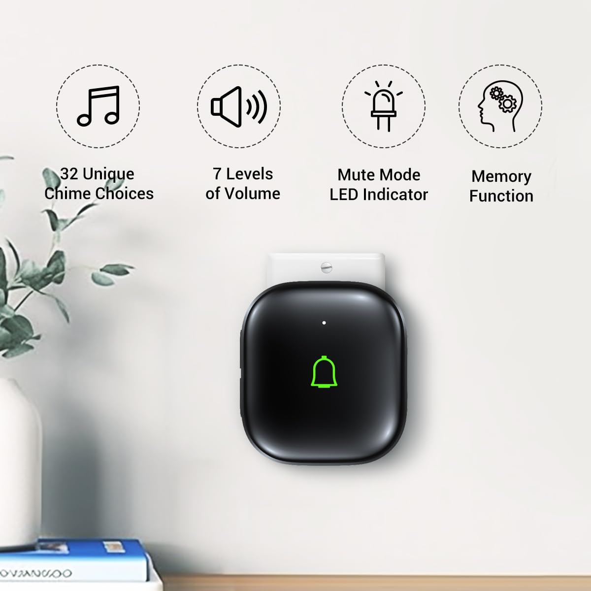Doorkit Wireless Doorbell Door Bell Ringer Wireless IP66 Waterproof 1000Ft 32 Chimes 115dB 7 Volume Levels Mute Mode & LED Flash Doorbells for Home Kids Room Teachers Classroom Office