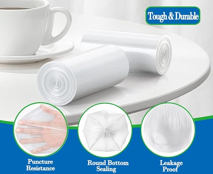 1.5 Gallon 120 pcs Small Clear Trash Bags, Strong 1.5 Gallon 1.6 Gallon Garbage