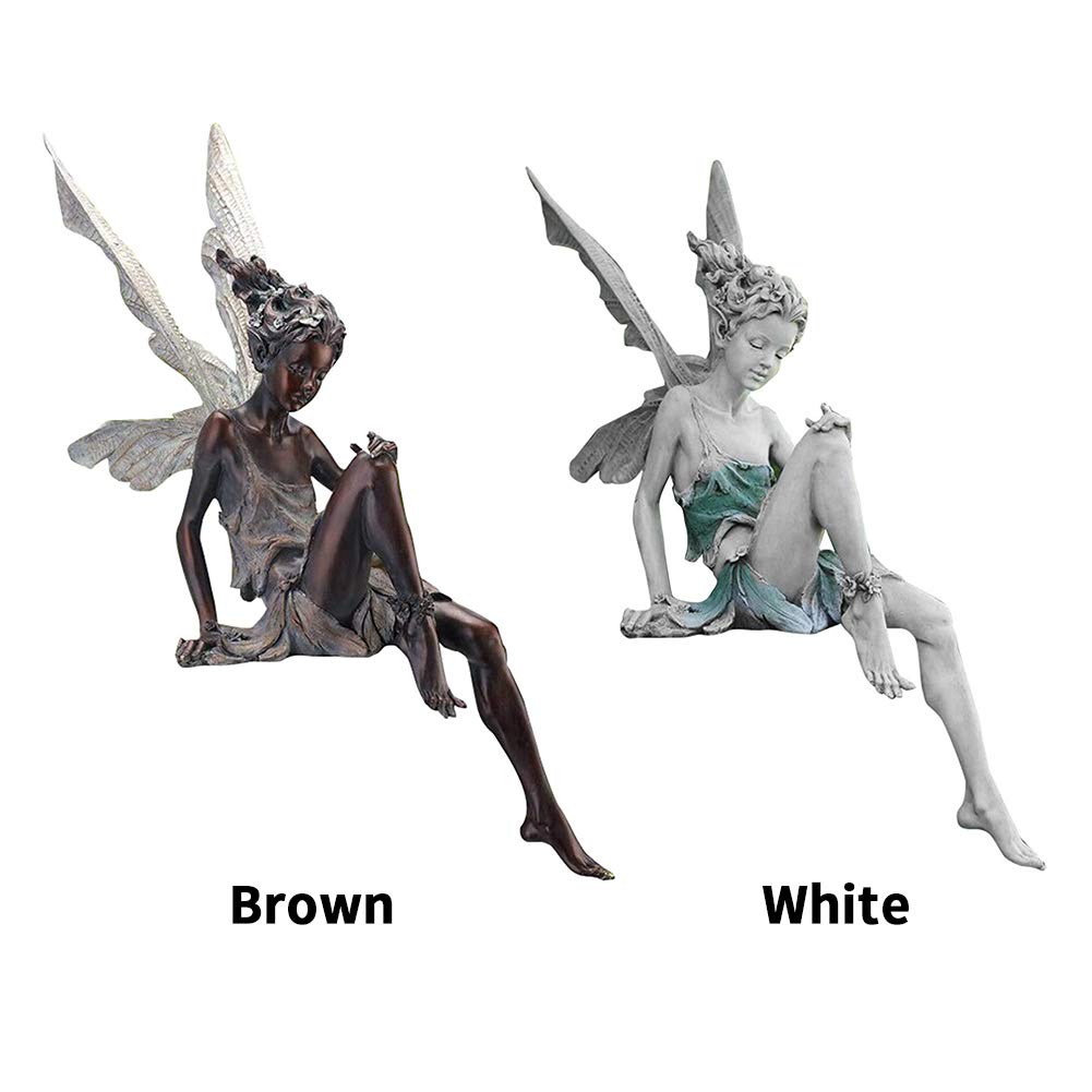EKDJKK Sitting Fairy Statue Garden Ornament Resin Craft Landscaping Yard Decoration Park Lawn Decoration Home Patio Garden White