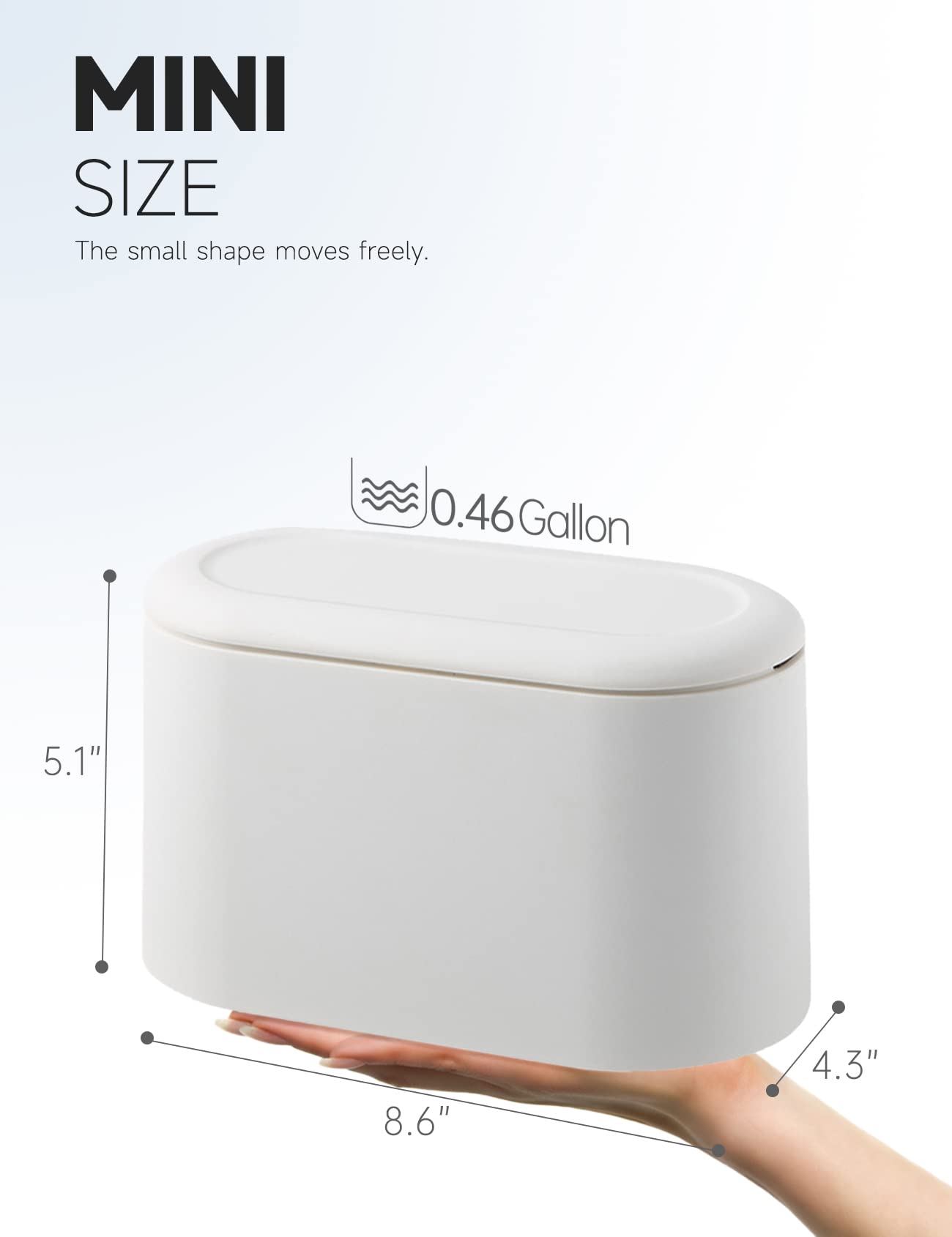 MONGTINGLU Mini Trash Can with Lid Removable Small Garbage Can, Tiny Plastic Trash Bin, Pop Up Countertop Wastebasket, Counter Garbage Lint Bin for Bathroom,Office,Kitchen,Desk(White)