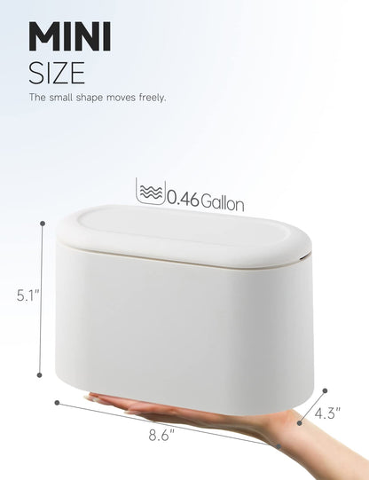 MONGTINGLU Mini Trash Can with Lid Removable Small Garbage Can, Tiny Plastic Trash Bin, Pop Up Countertop Wastebasket, Counter Garbage Lint Bin for Bathroom,Office,Kitchen,Desk(White)