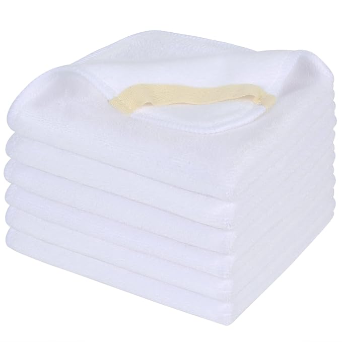 SINLAND Microfiber Facial Cloths Fast Drying Washcloth 12inch x 12inch White 6