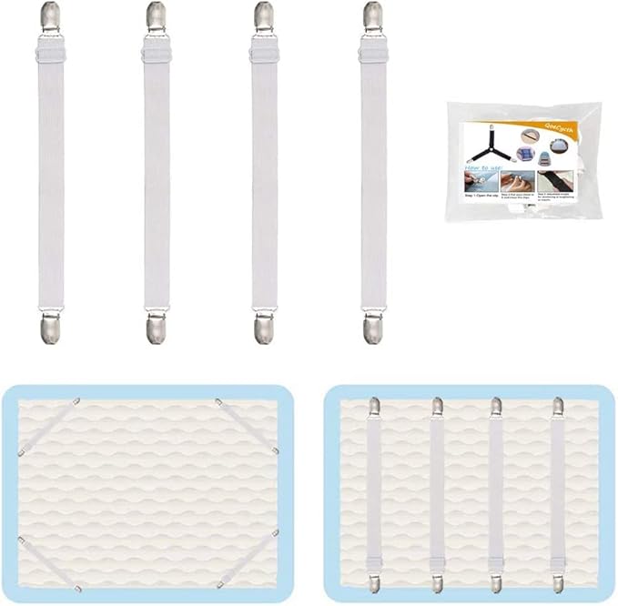 4Pcs Adjustable Bed Sheet Straps Clips, Elastic Mattress Sheet Fasteners Holder