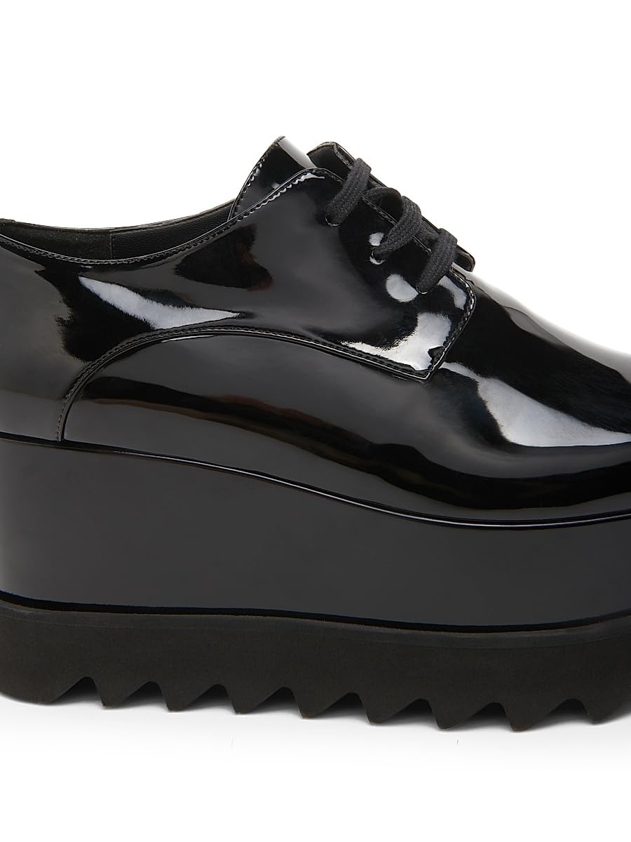 Stella McCartney, Elyse Shiny Patent 75MM Platform Lace-Up Shoes, 36 (6), Black
