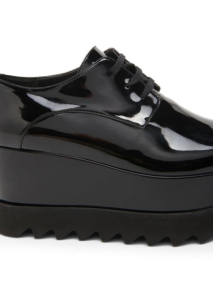 Stella McCartney, Elyse Shiny Patent 75MM Platform Lace-Up Shoes, 36 (6), Black