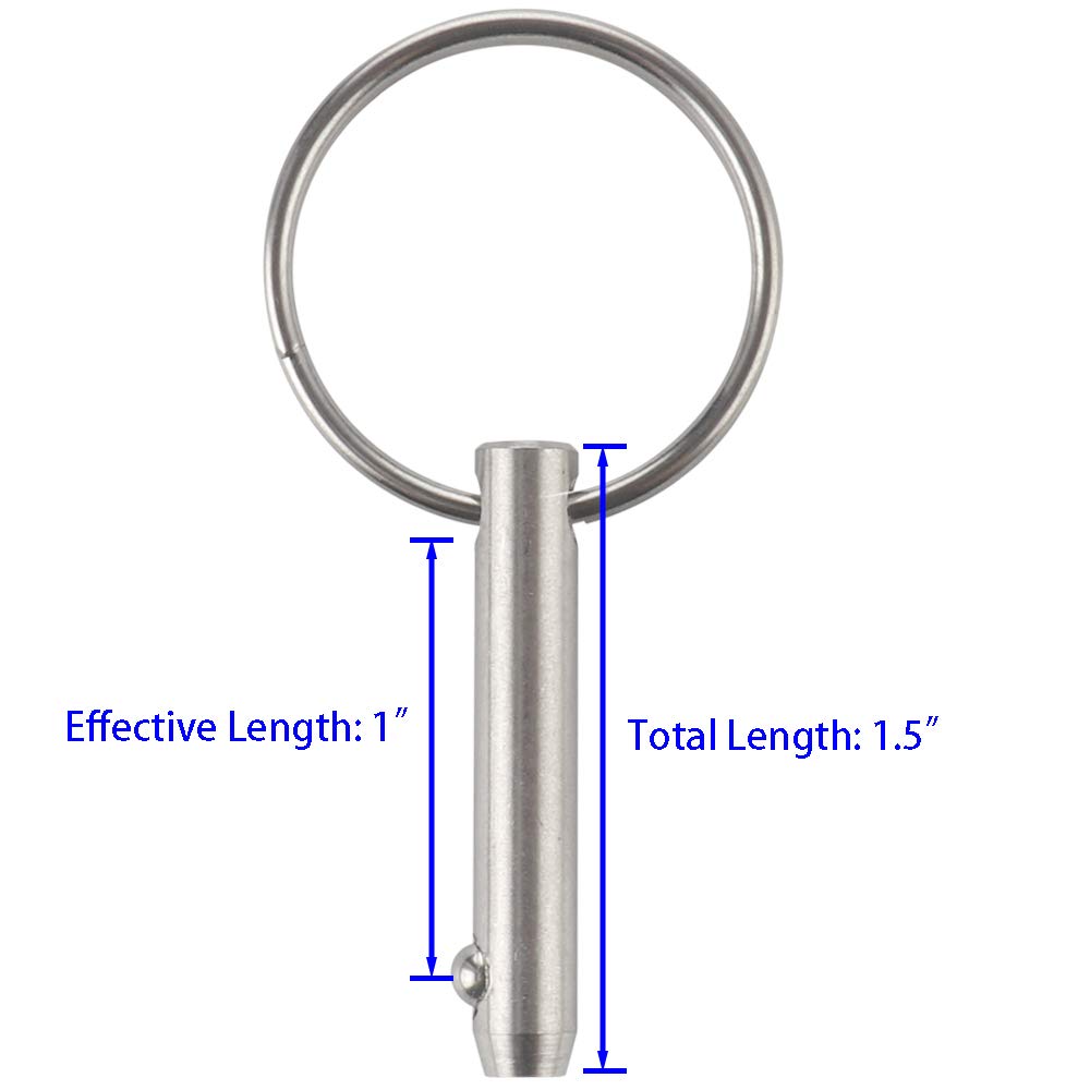 VTurboWay 4 Pcs Quick Release Pin 1/4" Diameter, Usable Length 1", Full 316 Stainless Steel, Bimini Top Pin, Marine Hardware, All Parts are Made of 316 Stainless Steel