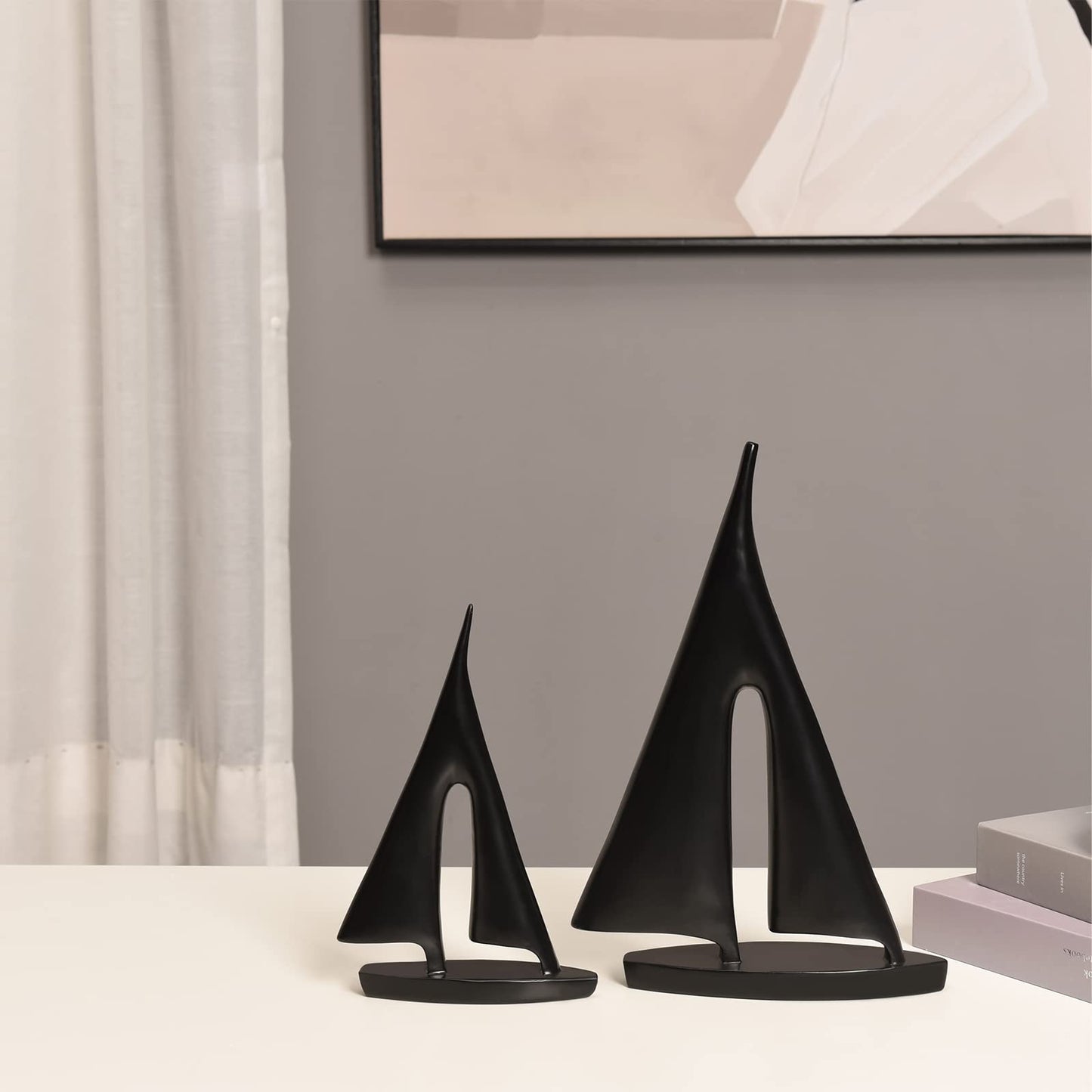 Saysmile Modern Sculptures Home Decor, Sailboat Decor Ornament, Boat Decorations Statue Decor, Art Sculptures and Statues, Sailboat Gifts Home Office Bathroom Shelf Decor (Black-2 Pack)