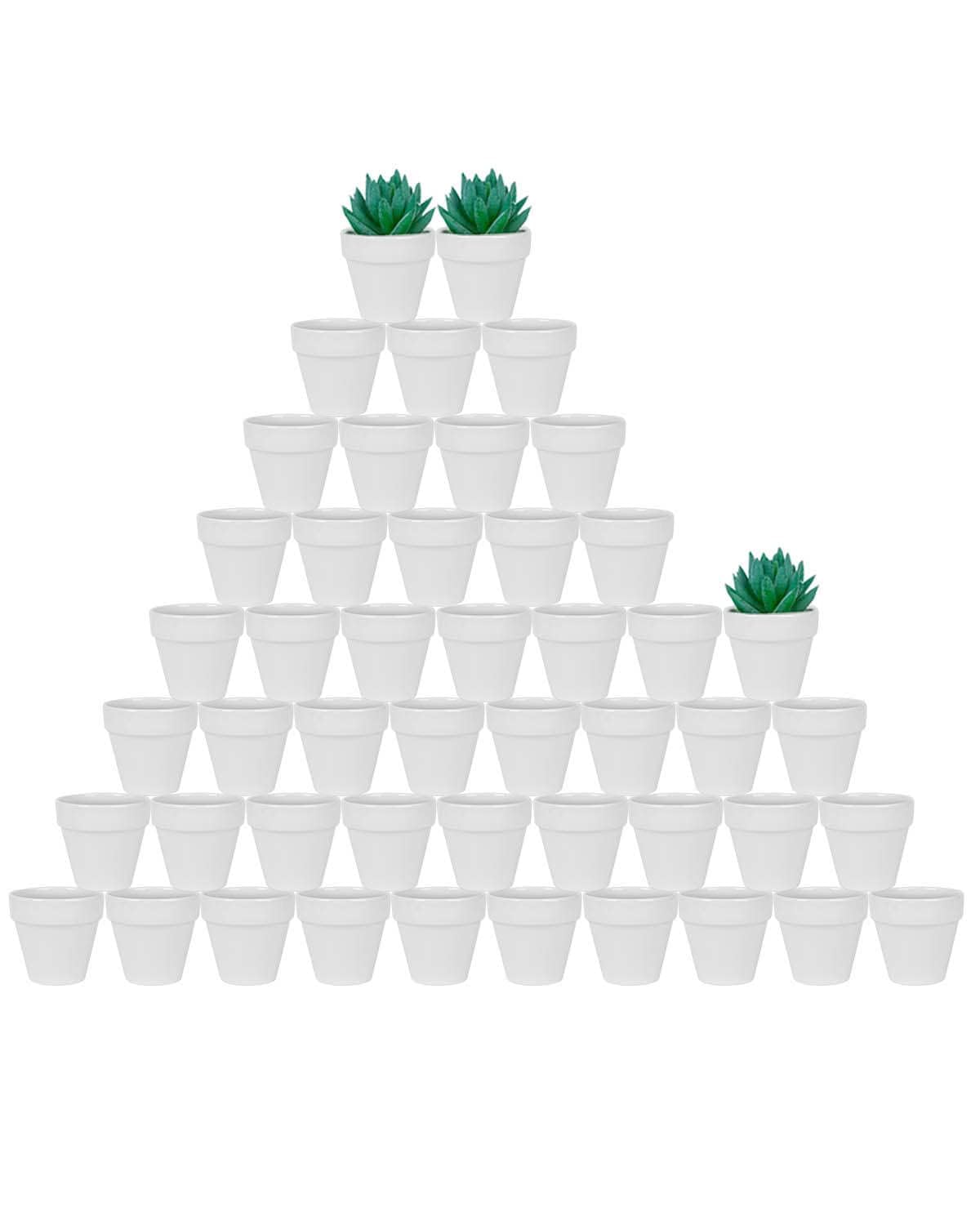 vensovo 48 Pcs 2" Tiny Ceramic Plant Pots with Drainage Hole - White Small Mini Ceramic Pottery Planter Ideal for Indoor/Outdoor Plants, Crafts, Wedding Favors