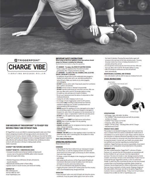 Trigger Point Performance TriggerPoint CHARGE VIBE Three-Speed Ridged Vibrating Portable Foam Roller