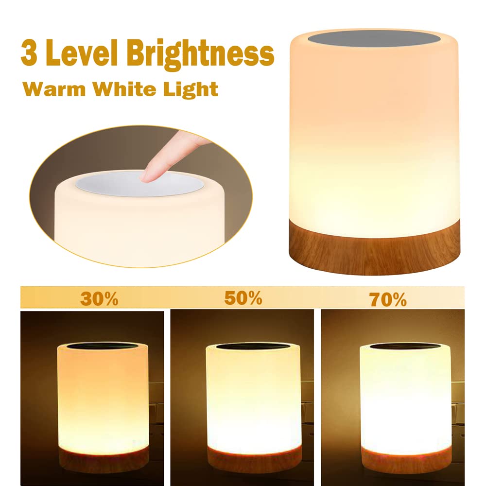 Caxmtu LED Night Light Touch Lamp Bedside Table Lamp for Kids Bedroom Rechargeable Dimmable Warm White Light + RGB Color Changing