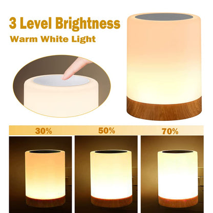 Caxmtu LED Night Light Touch Lamp Bedside Table Lamp for Kids Bedroom Rechargeable Dimmable Warm White Light + RGB Color Changing