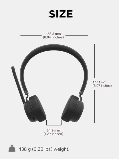 Lenovo Wireless Stereo Headset, Noise Cancelling Mic, Bluetooth 5.3 Multipoint, 31-Hour Talk & 60-Hour Playback, Lightweight 138g, Replaceable Earcups Over-Ear Comfort, Gaming, Office, & PC Use