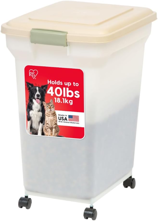 IRIS USA Airtight Dog Food Storage Container, WeatherPro, Removable Wheels