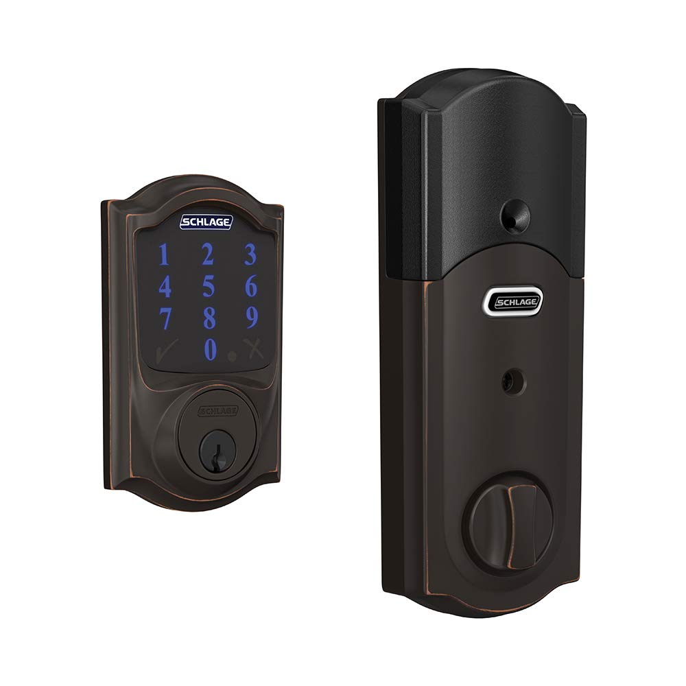 SCHLAGE BE469ZP CAM 605 Connect Smart Deadbolt With Alarm Inbuilt Camelot Trim In Bright Brass