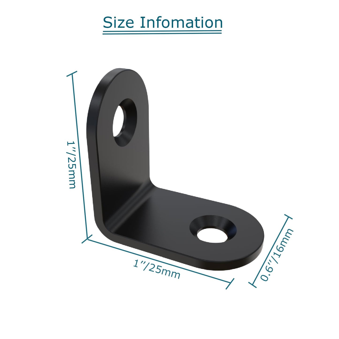 Corner Brace, L Bracket, Corner Brackets of Stainless Steel,Small Angle Support for Home Improvement, Metal Iron Braces for Wood Aufuga (20, Black, 1x1x10.6)