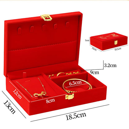 BAIWOVIS Chinese Wedding Jewelry Box for Groom, Double Happiness and Loong Phoenix Design, Chinese Engagement Red Velvet Presentation and Storage Case Gift Box for Gold Jewelry