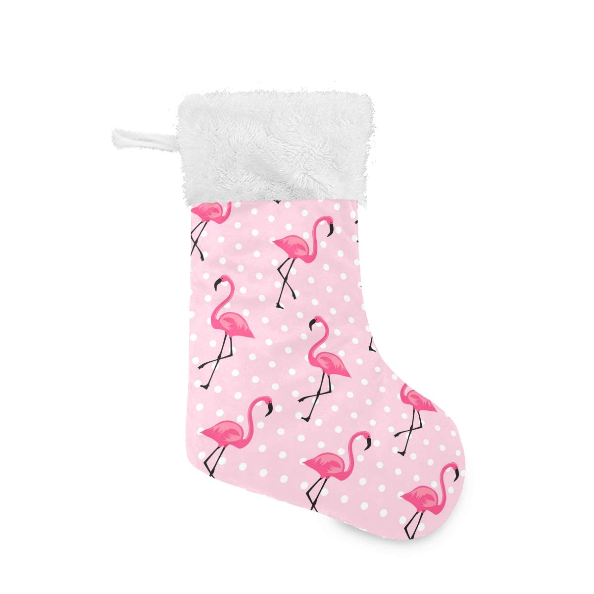 Blueangle White Dots Flamingo Christmas Stockings 17.7 Inch Gift Holders for Party Holiday Decorations Ornaments (1 Pack)