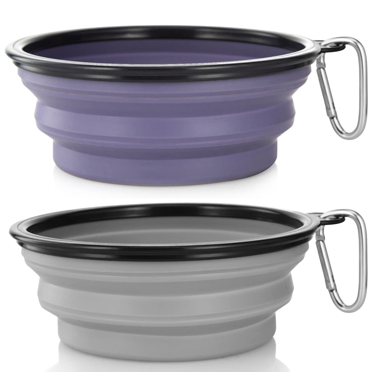 Dog Bowl Pet Collapsible Bowls, 2 Pack for Cats Dogs, Portable Pet Feeding Watering Dish for Walking Parking Traveling with 2 Carabiners (Small, Blue+Green)