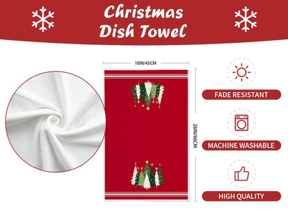 DineDia Merry Christmas Kitchen Towels Set of 2,Red Xmas Tree Dish Hand Towels Holiday Home Indoor Bathroom Party Seasonal Noel Decorations DD025
