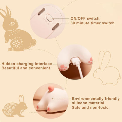 URAQT Bunny Baby Night Light, Portable LED Baby Night Light Kids Night Lamp, USB Chargeable Battery Silicone Kawaii Babys Sleep Lights for Children Kids Baby Boy Gifts Cute Room Decor Bedroom Decor