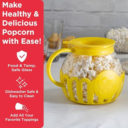 Ecolution Patented Micro-Pop Microwave Popcorn Popper with Temperature Safe Glass, 3-in-1 Lid Measures Kernels and Melts Butter, Made Without BPA, Dishwasher Safe, 3-Quart, Aqua