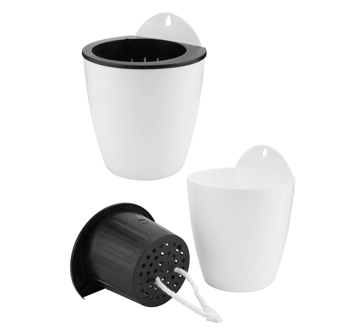 Jucoan 9 Pack Self Watering Wall Hanging Planters Pots for Indoor Plant, 5 Inch White Plastic Lazy Flower Pot with 9 Hooks for Garden Fence, Porch, Wall