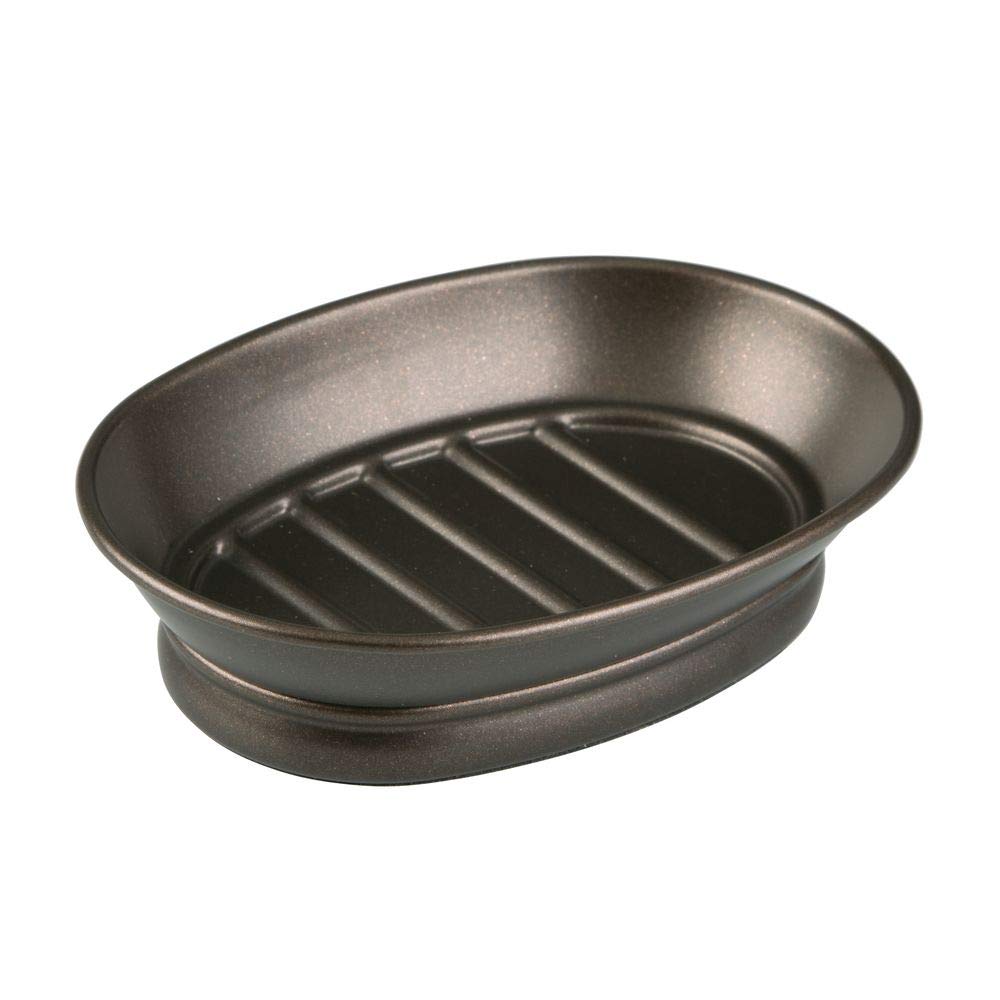 iDesign York Countertop Bar Soap Dish, Metal Soap Holder for Bathroom, Shower, Vanity, 3.87" x 5.5" x 1.4", Bronze