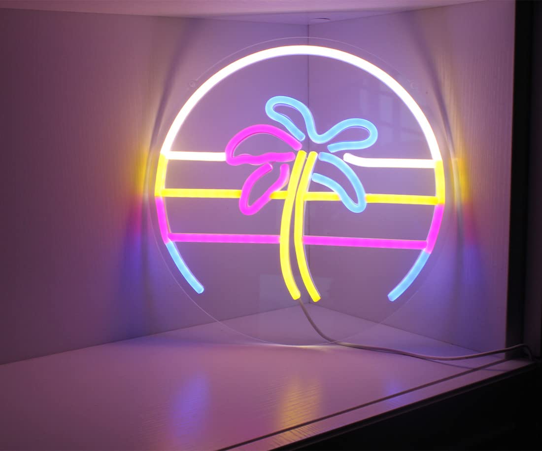 Sunset&Sea LED Neon Signs Palm Tree Neon Lights For Bedroom Decoration Cool Wall Decor For Living Room Boy's Girls Room USB Powered(12 * 12")