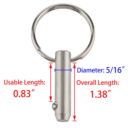 2 Pack Quick Release Pin, Diameter 5/16"(8mm), Usable Length 0.83"(21mm), Overall Length 1.38"(35mm), Full 316 Stainless Steel, Bimini Top Pin, Marine Hardware