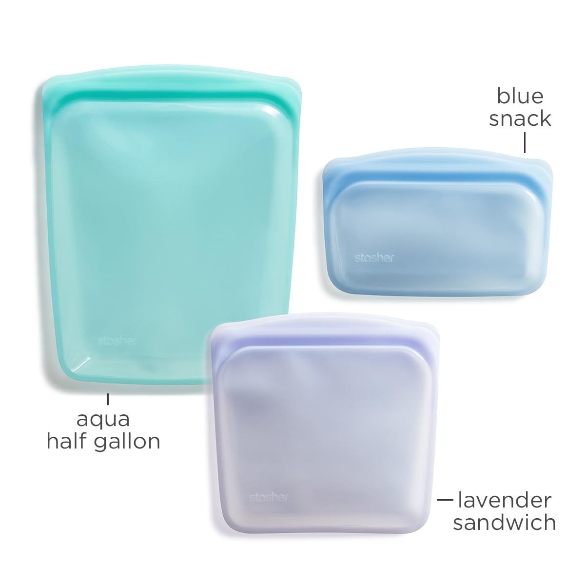 Stasher Premium Silicone Reusable Food Storage Bags, 4-Pack, Clear, Multi-Use Food Storage Bags, Lunch Bag, Travel Containers, BPA Free, Leak-free, Dishwasher-Safe, Eco-friendly